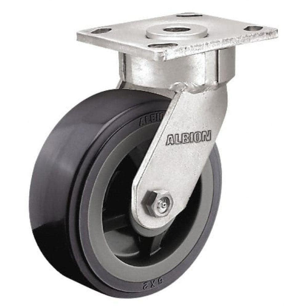 Albion 18PY06229S Swivel Top Plate Caster: Polyurethane, 6" Wheel Dia, 2" Wheel Width, 1,200 lb Capacity, 7-1/2" OAH