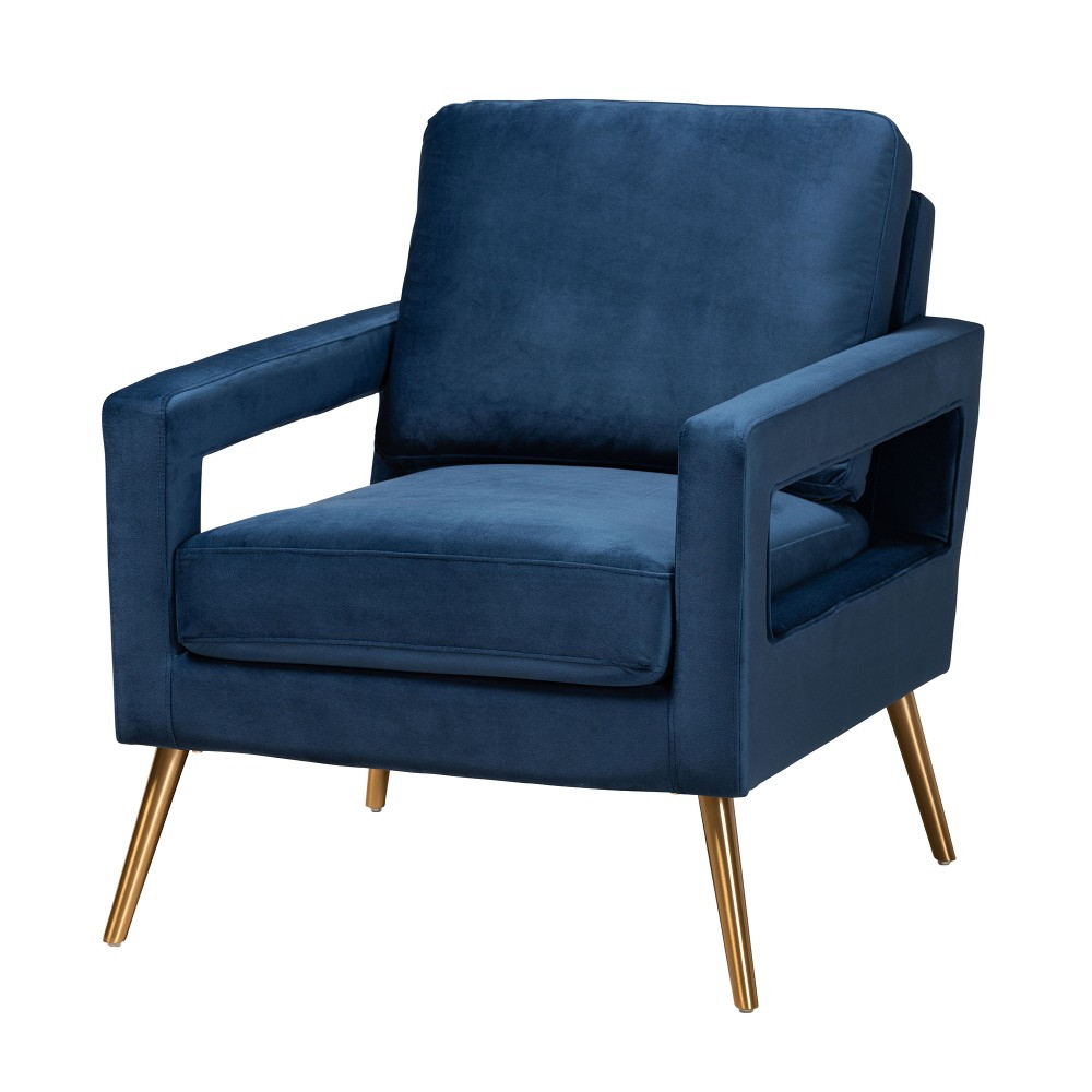 WHOLESALE INTERIORS, INC. 2721-11446 Baxton Studio Leland Armchair, Navy Blue/Gold