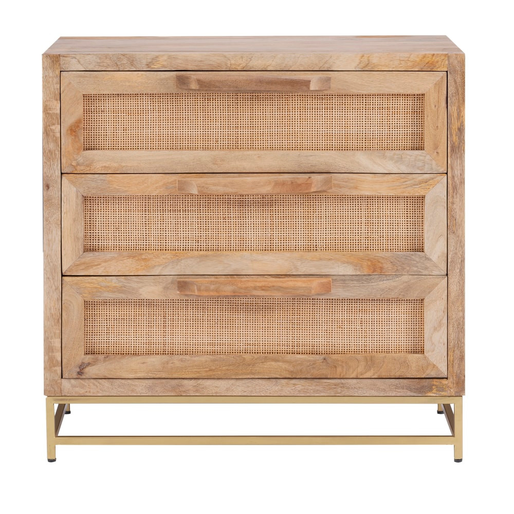 L. POWELL ACQUISITION CORP. Powell ODP2553  Braden 29-1/2inH Rattan Cabinet With 3 Drawers, Natural/Gold