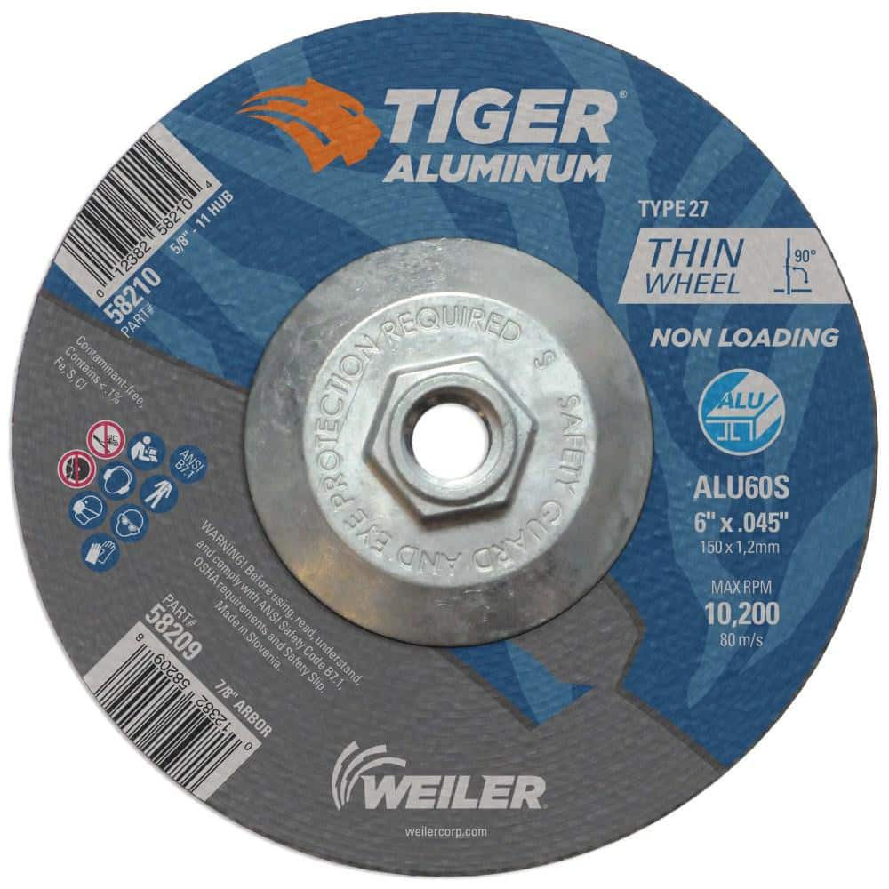 Weiler 58210 Depressed Grinding Wheel:  Type 27,  6" Dia,  5/8" Hole,  Aluminum Oxide