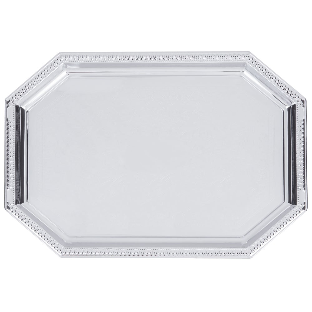 CARLISLE SANITARY MAINTENANCE PRODUCTS Carlisle CL608901  Celebration Food Serving Trays with Beaded Border, Octagonal, 17-1/8in x 11-3/4in, Silver, Pack Of 12 Trays