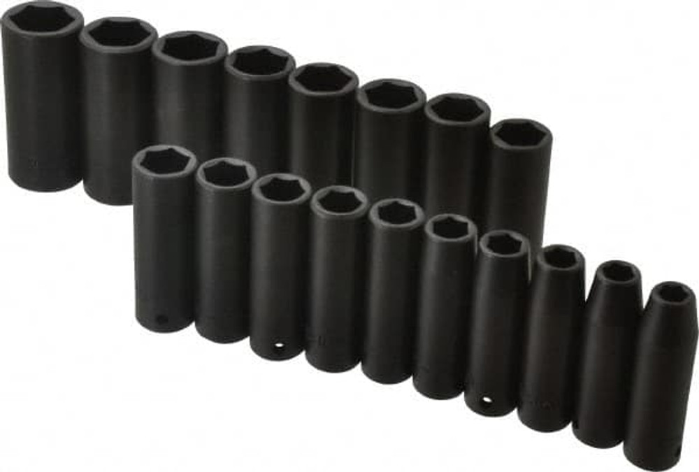 Proto J72149M Deep Impact Socket Set: 18 Pc, 1/2" Drive, 10.00 to 27.00" Socket