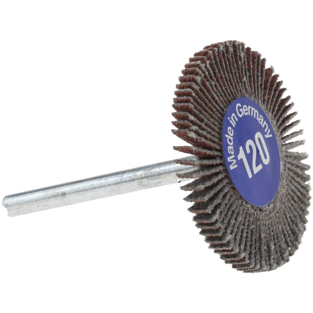 Value Collection 112267 Mounted Flap Wheel: 1-3/16" Dia, 1/8" Face Width, 120 Grit, Aluminum Oxide