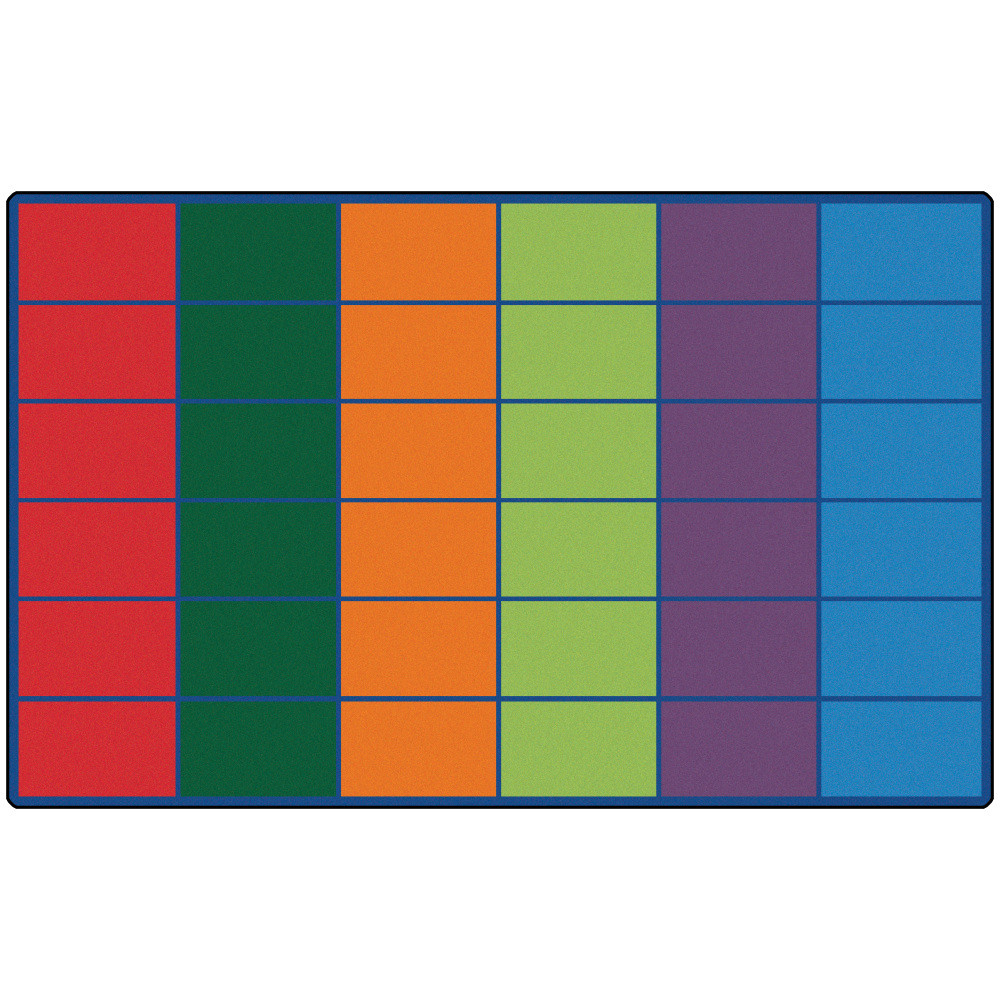 Set the Carpets for Kids Rectangle Activity Rug in your playroom or classroom space to help youngsters get ready to learn. Whether they are sitting and reading quietly or playing a game with friends, the rugs nylon construction is sure to help them stay comfortable.  Nylon construction is soft to sit on yet durable.  True Stain Blocker Technology to help prevent stains.  KIDply Backing System helps offer stability and flexibility.  Backed by the manufacturers lifetime limited Abrasive Wear warranty.  Decorative design features large, colorful spaces to help up to 36 kids sit during activities.