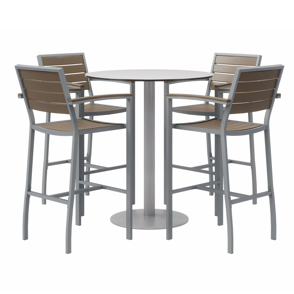 KENTUCKIANA FOAM INC 840031925497 KFI Studios Eveleen 5-Piece Outdoor Patio Set, 45-5/8inH x 36inW x 36inD, Gray/Silver Table, White/Gray Chairs