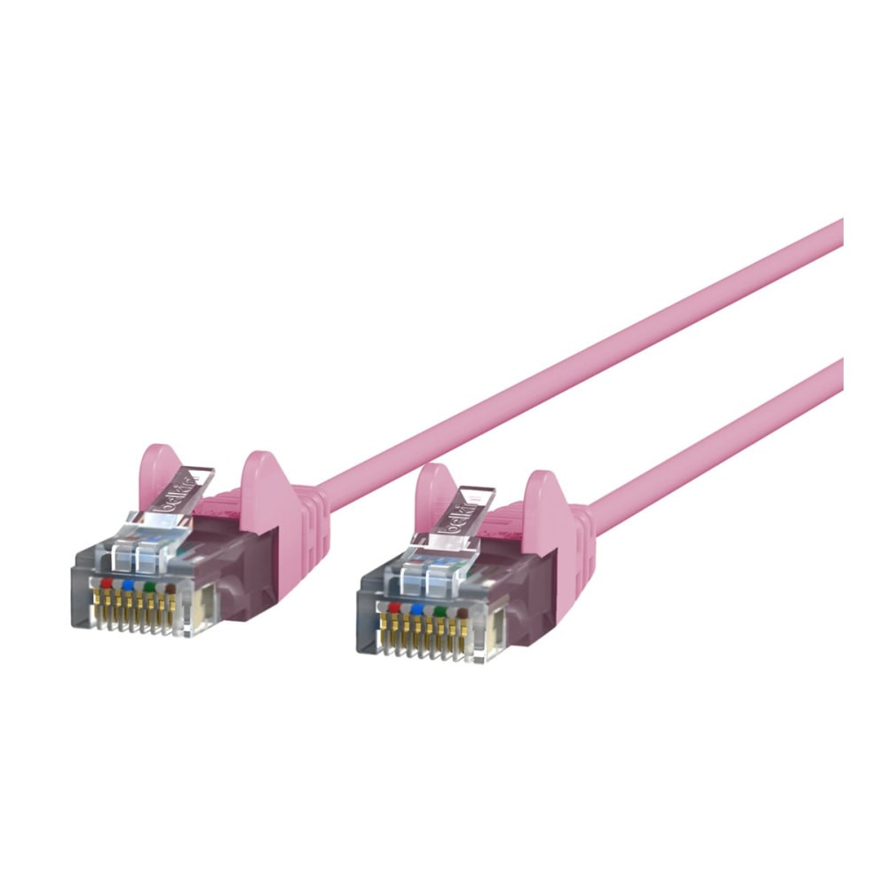 RJ45 Plugs with Gold-Plated Contacts for a Clear Signal. Our cable features an RJ45 male connector on each end. Internal load bars ensure accurate plug positioning and consistent high performance, while 50-micron gold-plated connectors resist corrosion and wear and deliver a clean, clear signal.  Less Crosstalk with Twisted Pair Wires. The CAT6 Slim Gigabit Snagless cable features four UTP 28 AWG (American Wire Gauge) stranded copper wires to reduce electromagnetic interference. Stranded cables are more pliable than solid cables, making them better suited for travel. Plus, the wires are housed in a durable PVC outer jacket for abrasion and corrosion resistance.  Connect Easily to a Computer Network. Upgrade your network and enjoy clean and clear transmissions with our CAT6 Slim Gigabit Snagless cable. This patch cable lets you connect a laptop or desktop computer to a wall outlet, modem, router or another networking device. It meets the CAT6 standard and is suitable for use with 100/1000BASE-T networks. Patch cables are also handy in home offices and hotel rooms to establish a wired internet connection.  Gigabit Speeds with CAT6 Technology. Made with Unshielded Twisted Pair (UTP) stranded copper wires, this cable meets the CAT6 Ethernet network cable standard and can support Ethernet speeds of up to 1 gigabit per second. Unlike CAT5 technology, CAT6 cables fully use all four pairs of twisted copper wires for greater bandwidth and speed.