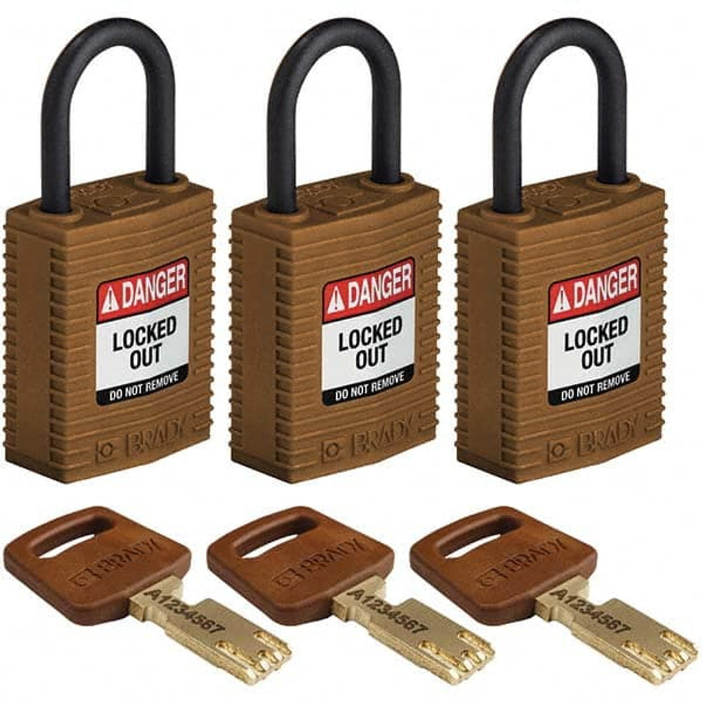 Brady 150196 Lockout Padlock: Keyed Alike, Nylon, 0.7" High, Plastic Shackle, Brown