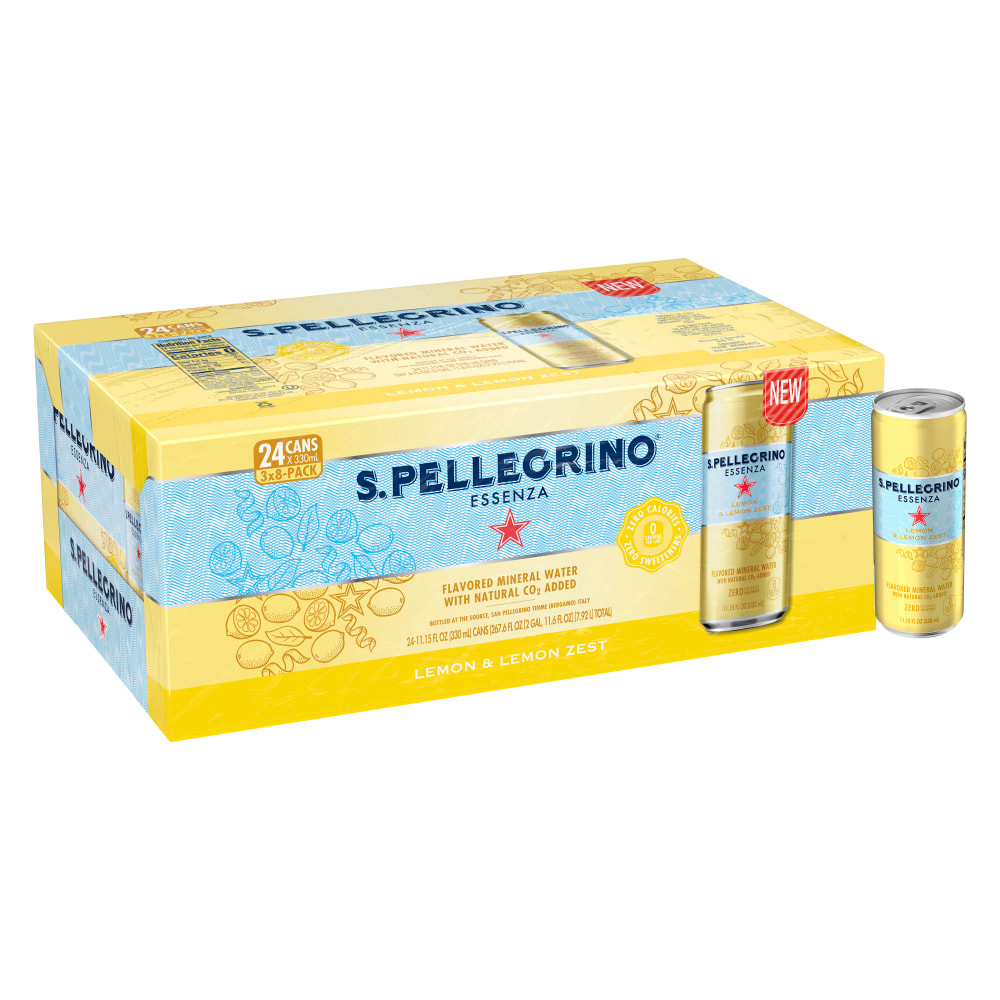 SANPELLEGRINO USA, INC. Nestle 12423058  S.Pellegrino Essenza Flavored Mineral Water, Lemon/Lemon Zest, 11.15 Fl Oz, 8 Cans Per Pack, Case Of 3 Packs