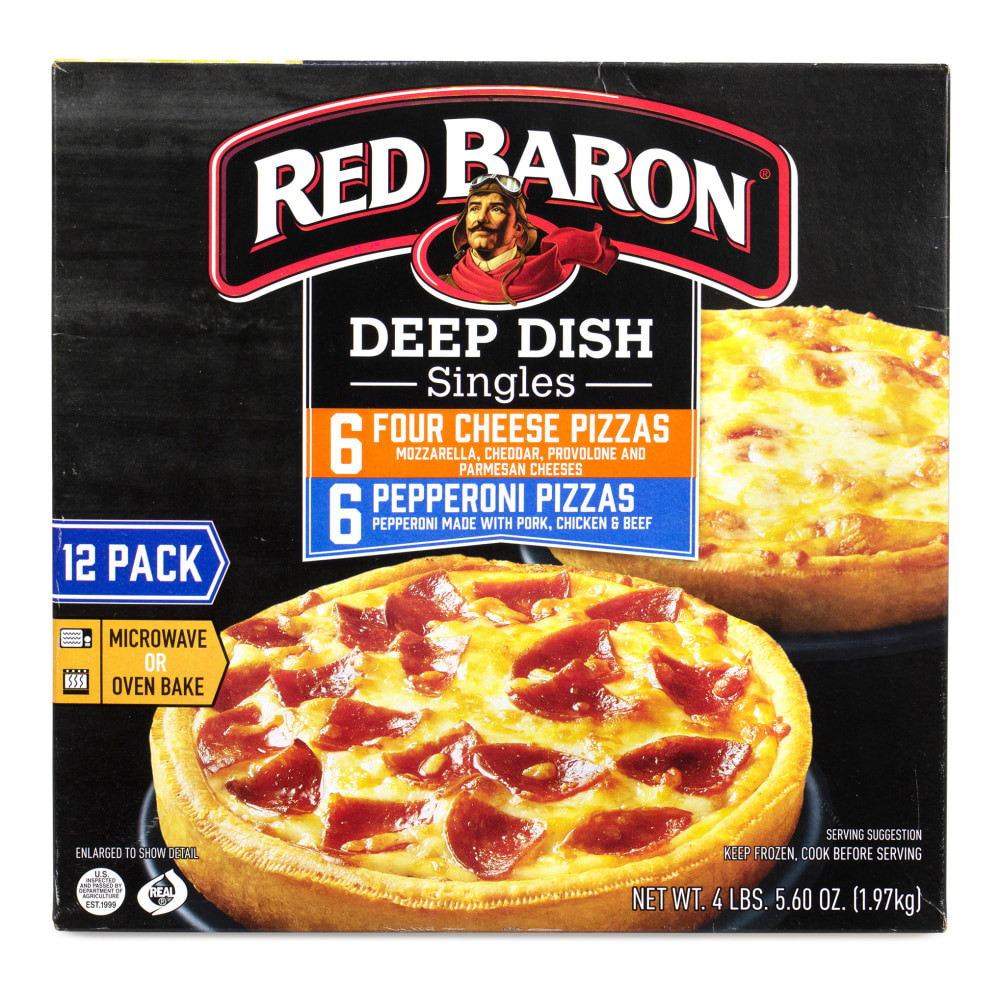 THE SCHWAN FOOD COMPANY 074924 Red Baron Deep Dish Pizza Singles Variety Pack, 4-Cheese/Pepperoni, 70.56-Oz, Box Of 12