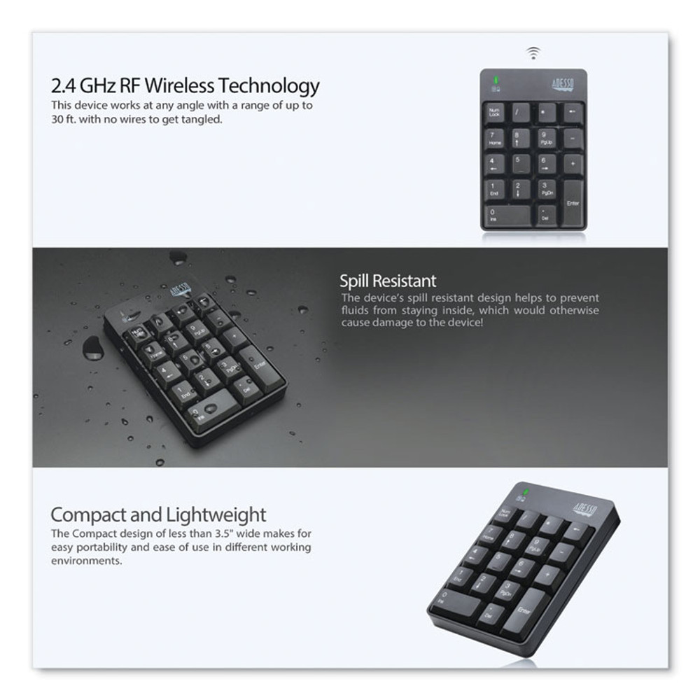 ADESSO INC WKB6010UB WKB6010UB Wireless 18-Key Numeric USB Keypad, Black