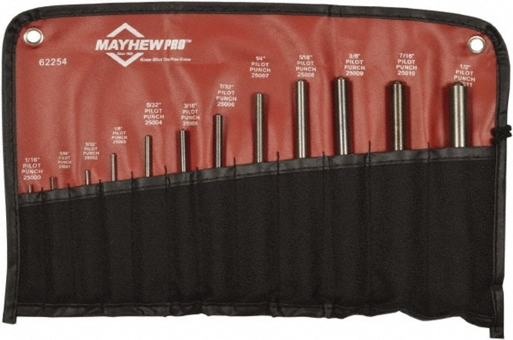 Mayhew 62254 Roll Pin Punch Set: 12 Pc, 0.0625 to 0.5"