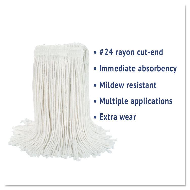 BOARDWALK 2024RCT Cut-End Wet Mop Head, Rayon, #24, White, 12/Carton