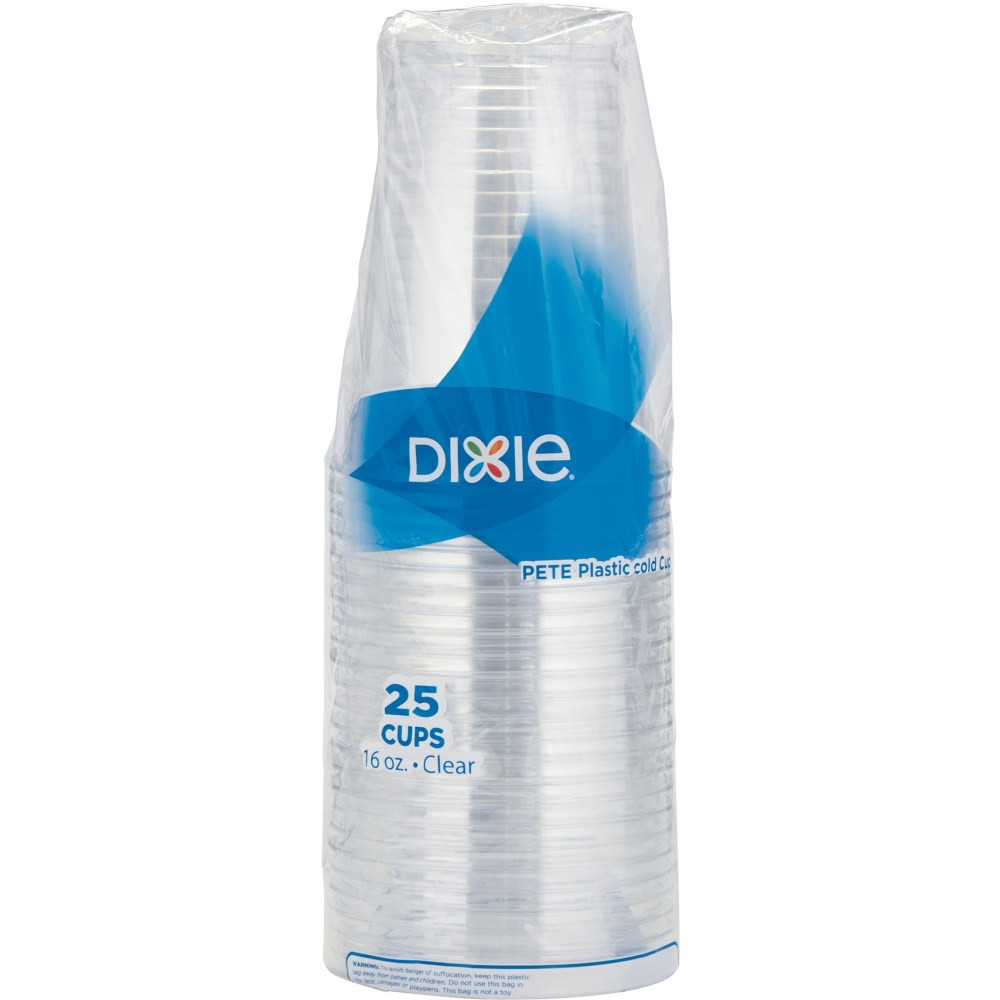 DIXIE FOODS Dixie CPET16DX  Clear Plastic Cold Cups - 25 / Pack - Clear - PETE Plastic - Soda, Iced Coffee, Sample, Restaurant, Coffee Shop, Breakroom, Lobby, Beverage, Cold Drink