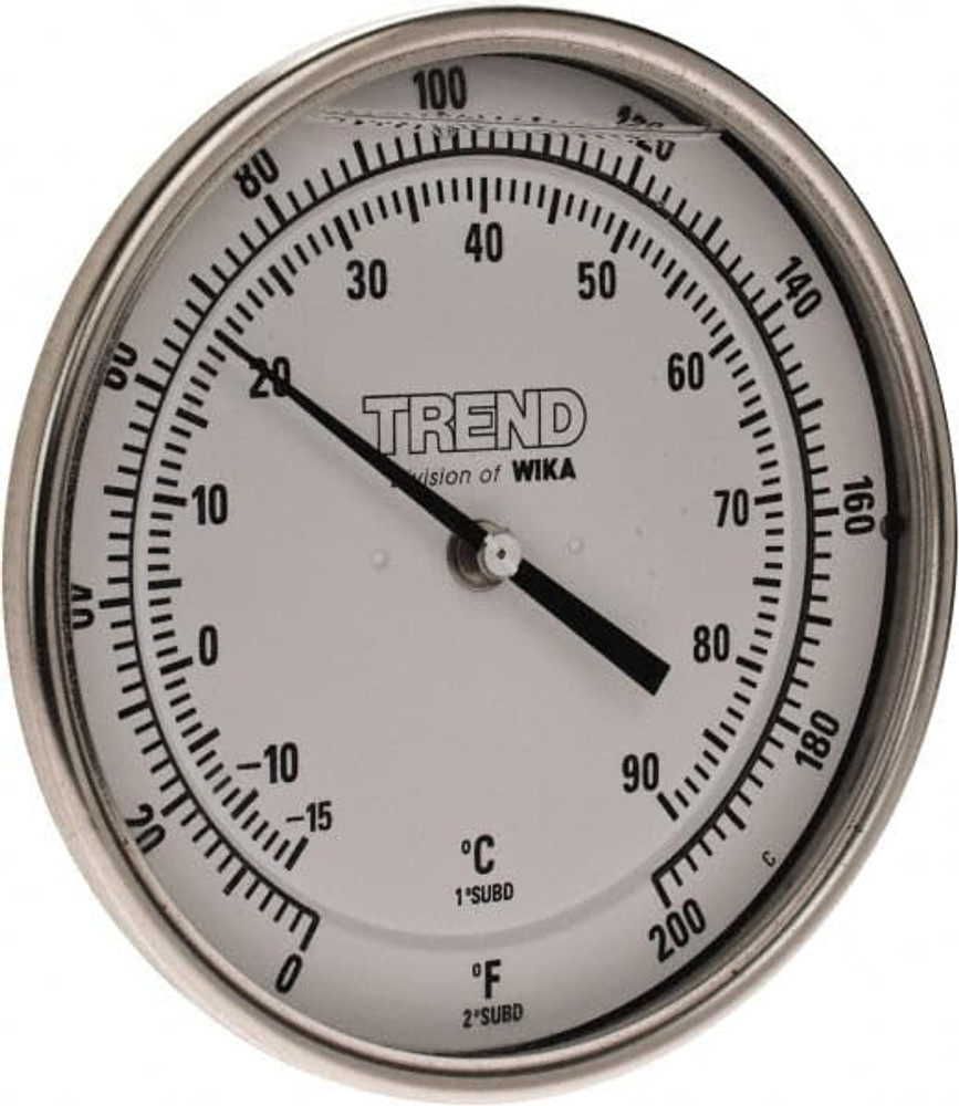 Wika 50060A005A4SF Bimetal Dial Thermometer: 0 to 200 ° F, 6" Stem Length