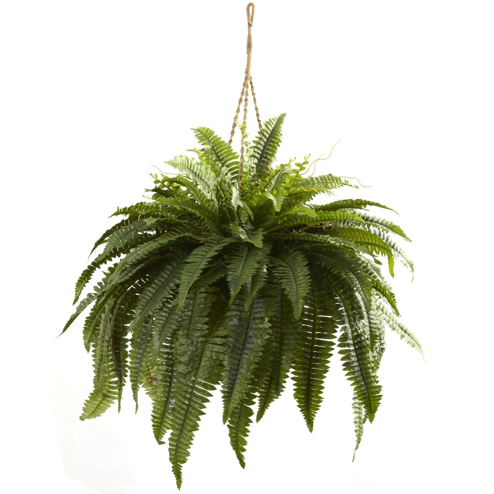 NEARLY NATURAL INC. Nearly Natural 6788  29inH Double Giant Boston Fern Hanging Basket, Green/Brown