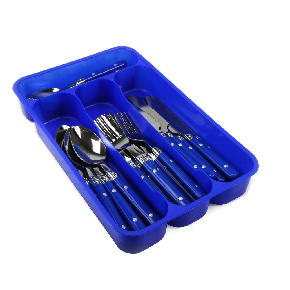 GIBSON OVERSEAS INC. Gibson Home 99586844M  24-Piece Flatware Set, Casual Living, Silver/Blue