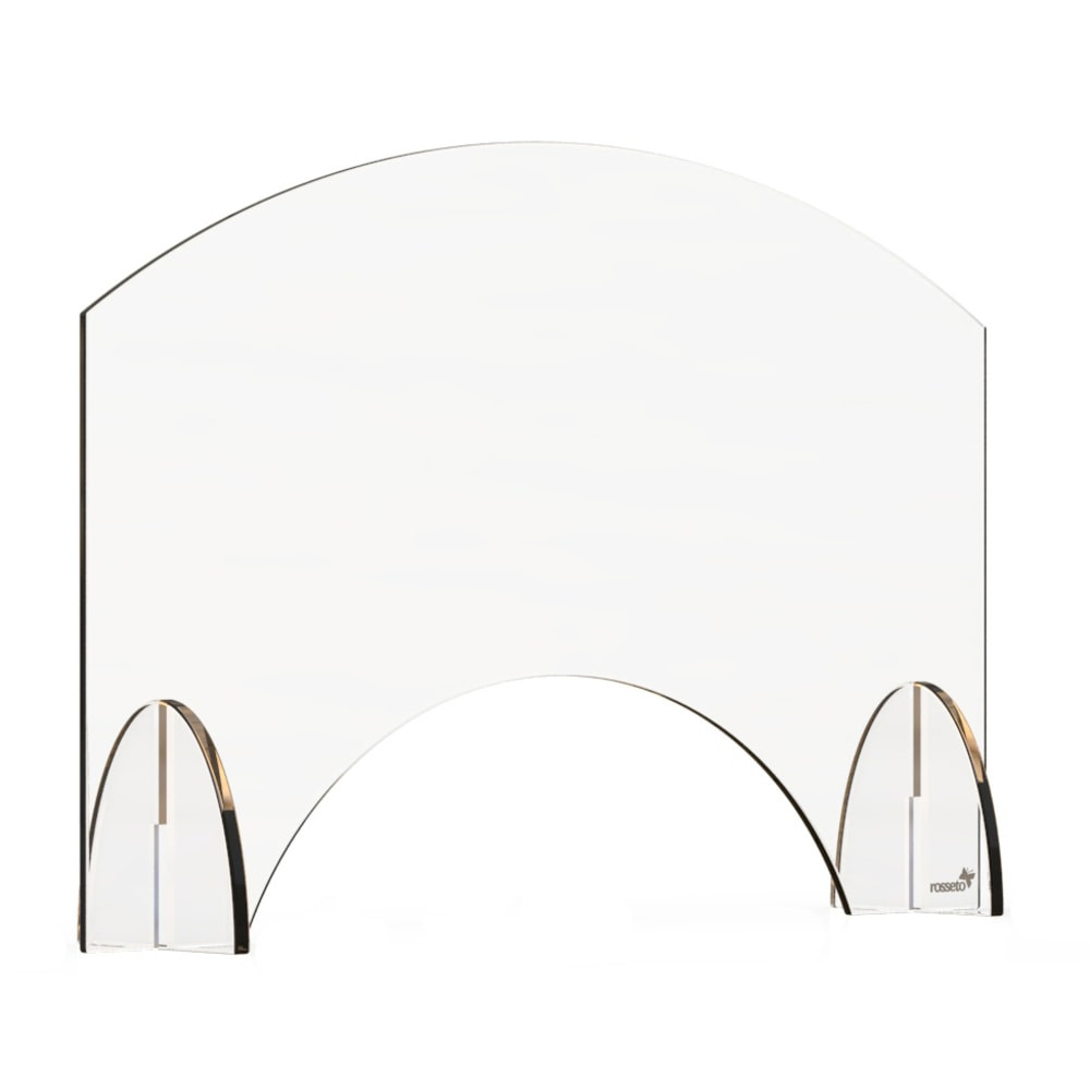 Keep employees and customers separated with a Rosseto Avant Guarde Acrylic Sneeze Guard. Reduce exposure to germs that can be spread by coughing, sneezing and talking with a thick acrylic shield that can be relocated as needed.  Made from durable acrylic for long-lasting use.  Freestanding and portable design enables easy relocation.  Help reduce exposure to airborne germs and illnesses caused by sneezing, coughing and talking.