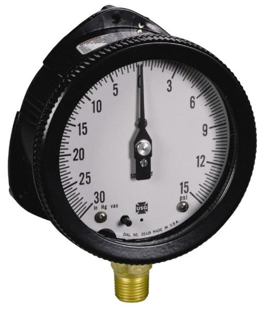 Ametek 150210 Pressure Gauge: 4-1/2" Dial, 1/2" Thread, Lower Mount