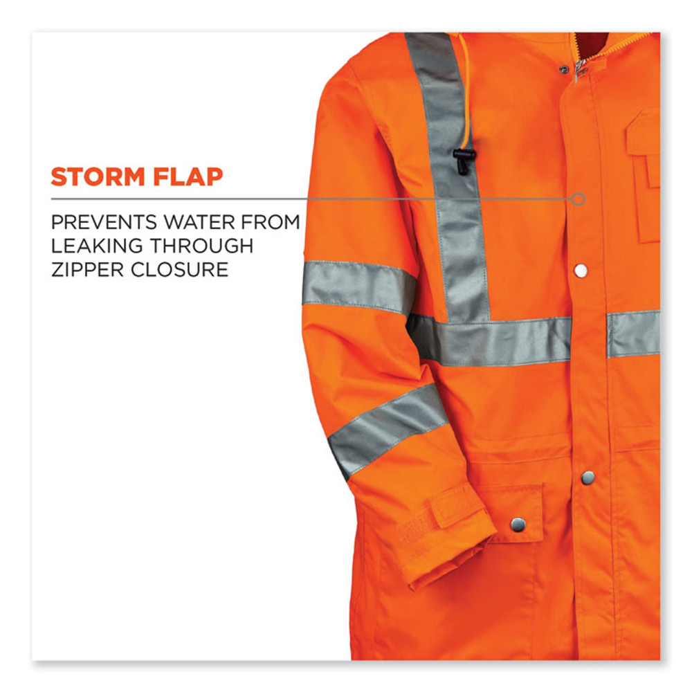 TENACIOUS HOLDINGS, INC. ergodyne® 24312 GloWear 8365 Class 3 Hi-Vis Rain Jacket, Polyester, Small, Orange