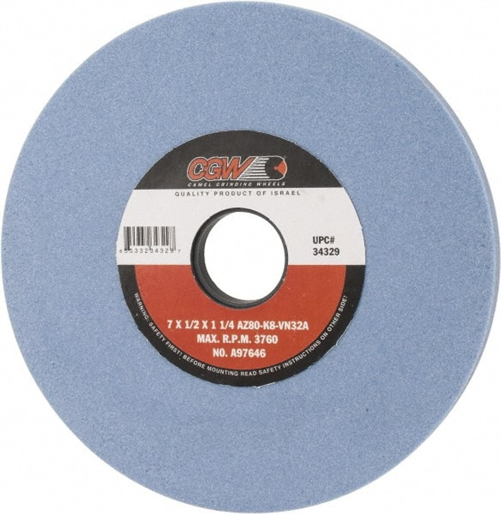 CGW Abrasives 34329 Surface Grinding Wheel: 7" Dia, 1/2" Thick, 1-1/4" Hole, 80 Grit, K Hardness