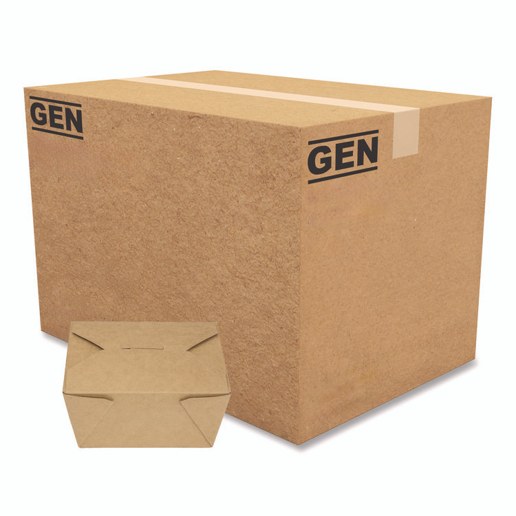 GEN PAPERBOX1 Reclosable Kraft Take-Out Box, 30 oz, 5.06 x 4.27 x 2.4, Brown, Paper, 450/Carton