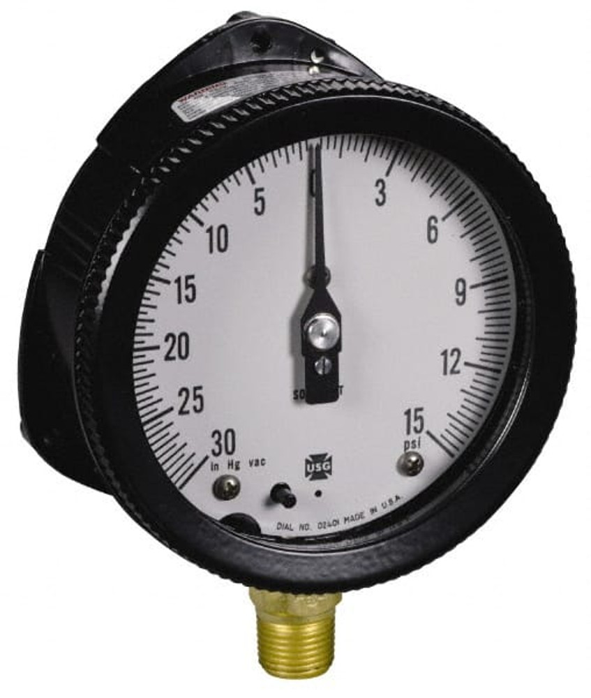 Ametek 150209 Pressure Gauge: 4-1/2" Dial, 1/2" Thread, Lower Mount