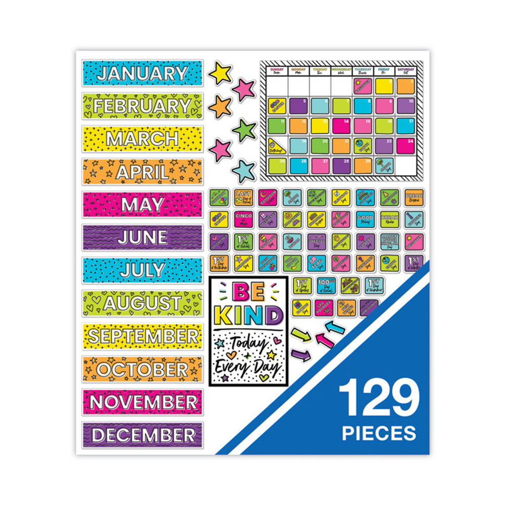 CARSON-DELLOSA EDUCATION 110522 Calendar Bulletin Board Sets, 129-Piece Set, Kind Vibes, 23" x 17", Multicolor