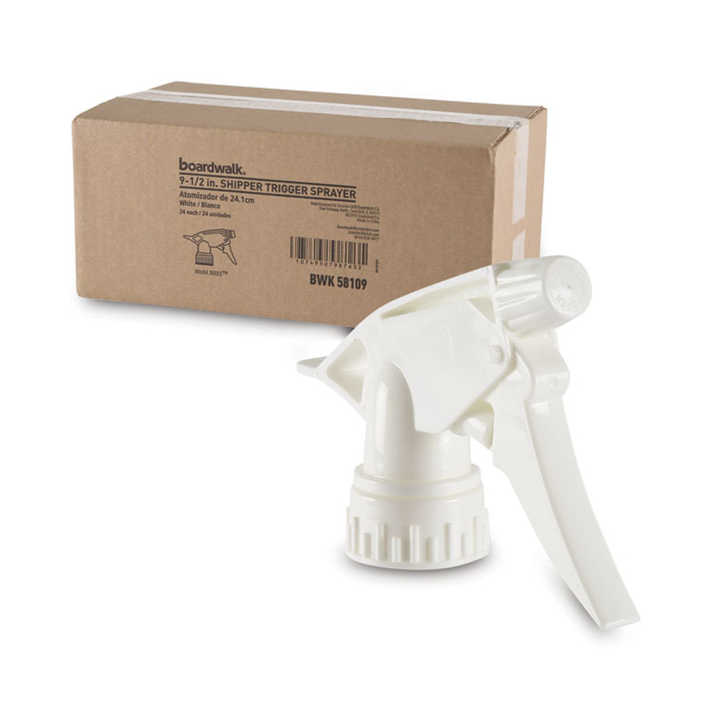 BOARDWALK 58109 Non-Leaking Trigger Sprayer 300ES, 9.5" Tube, Fits 32 oz Bottles, White, 24/Carton