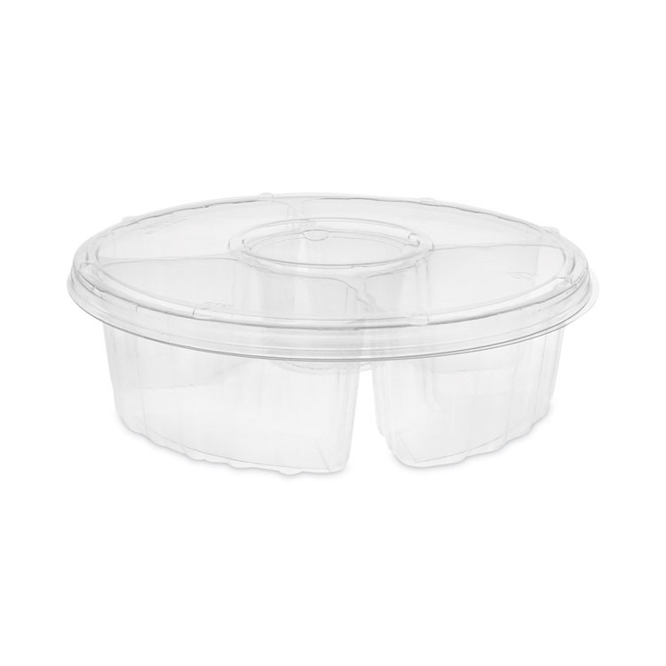 PACTIV EVERGREEN CORPORATION 1064DP4CLRL Dip Cup Platter, 4 Compartments, 64 oz, 10" Diameter, Clear, Plastic, 100/Carton