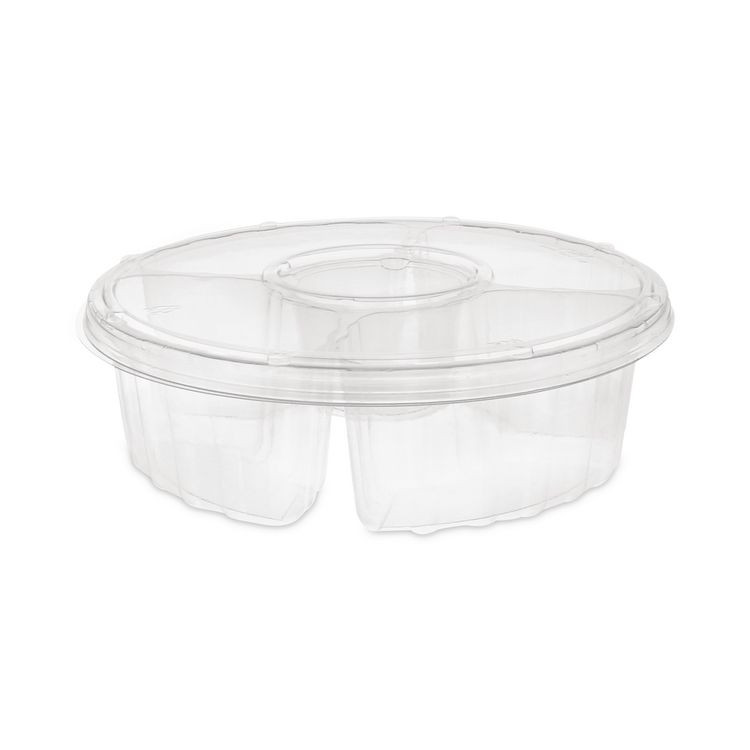 PACTIV EVERGREEN CORPORATION 1064DP4CLRL Dip Cup Platter, 4 Compartments, 64 oz, 10" Diameter, Clear, Plastic, 100/Carton