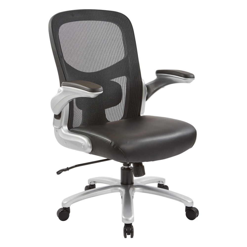 OFFICE STAR PRODUCTS Office Star 69226-EC3  Big & Tall Bonded Leather Mid-Back Executive Chair, Black/Silver