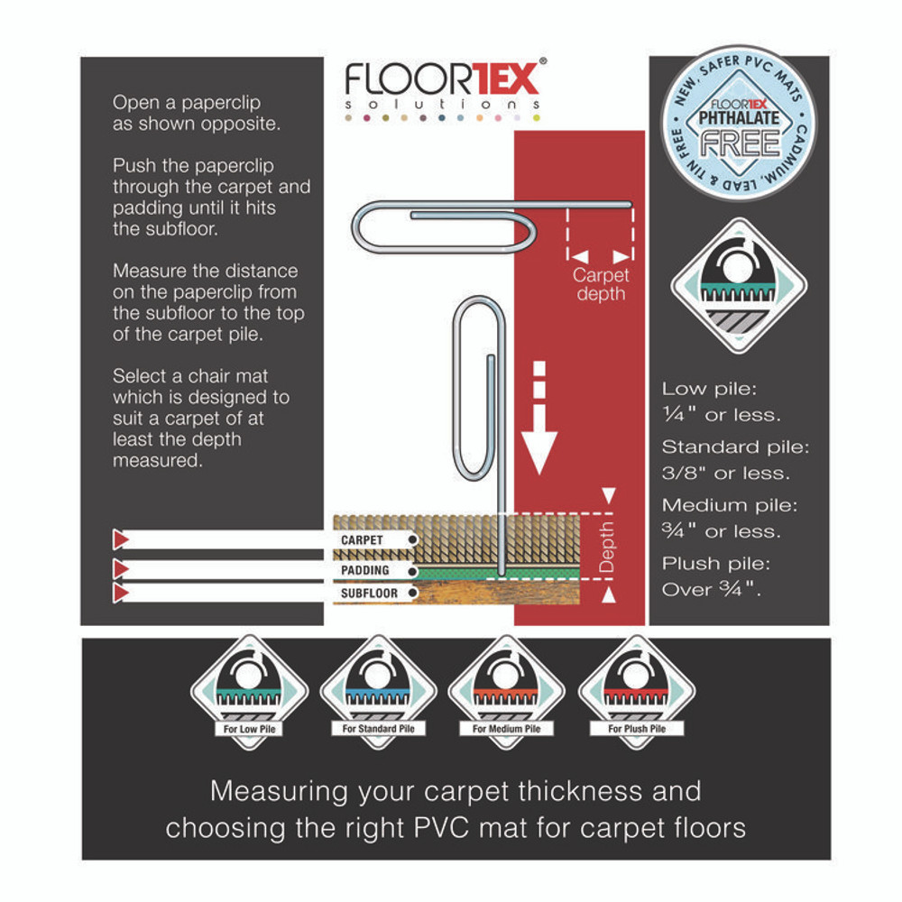 FLOORTEX PF1115225EV Cleartex Advantagemat Phthalate Free PVC Chair Mat for Low Pile Carpets, 48" w x 60" l, Clear