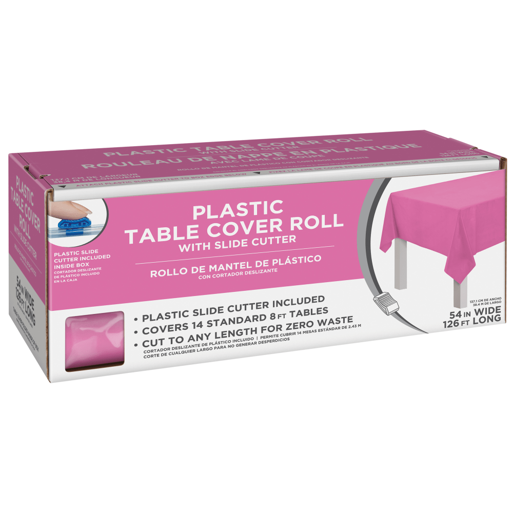 AMSCAN 77022.103  Boxed Plastic Table Roll, Bright Pink, 54in x 126'