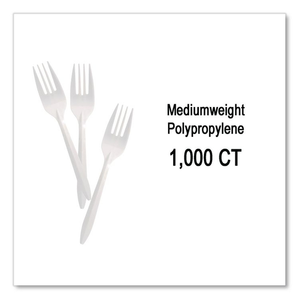 BERK ENTERPRISES INC Berkley Square 1012000 Mediumweight Polypropylene Cutlery, Fork, Plastic, White, 1,000/Carton