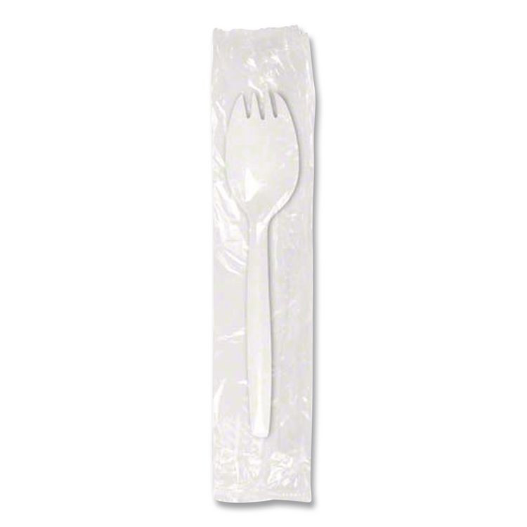 BERK ENTERPRISES INC Berkley Square 1105000 Individually Wrapped Mediumweight Cutlery, Spork, Plastic, White, 1,000/Carton