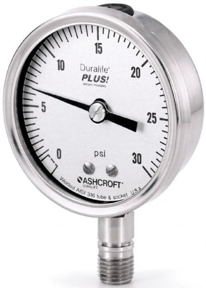 Ashcroft 94240XLL Pressure Gauge: 3-1/2" Dial, 0 to 1,500 psi, 1/4" Thread, MNPT, Lower Mount