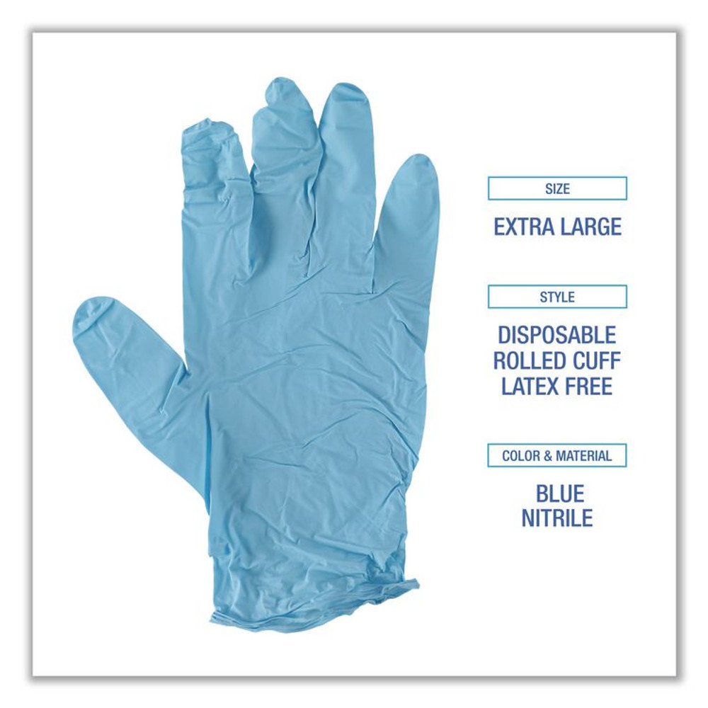 BOARDWALK 382XLCTA Disposable Examination Nitrile Gloves, Powder-Free, X-Large, 5 mil Thick, 9.5" Long, Blue, 100/Box, 10 Boxes/Carton