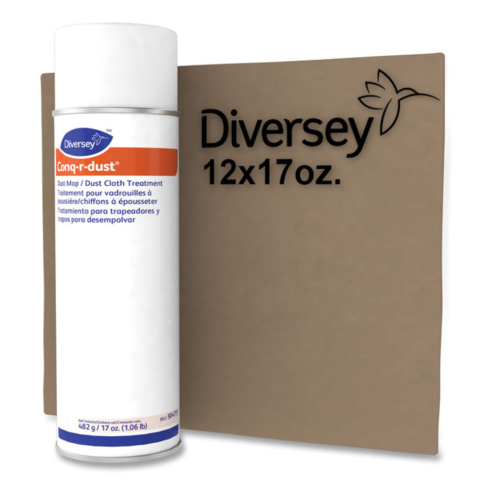 DIVERSEY 904751 Conq-r-Dust Dust Mop/Dust Cloth Treatment, Amine Scent, 17 oz Aerosol Spray, 12/Carton