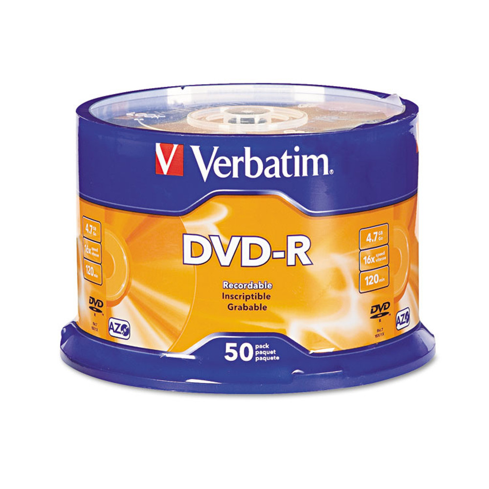 VERBATIM CORPORATION 95101 DVD-R Recordable Disc, 4.7 GB, 16x, Spindle, Silver, 50/Pack