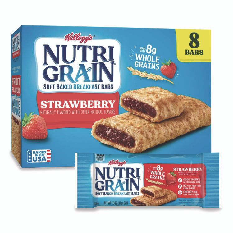 KELLOGG'S 35902 Nutri-Grain Soft Baked Breakfast Bars, Strawberry, 1.3 oz, 8/Box