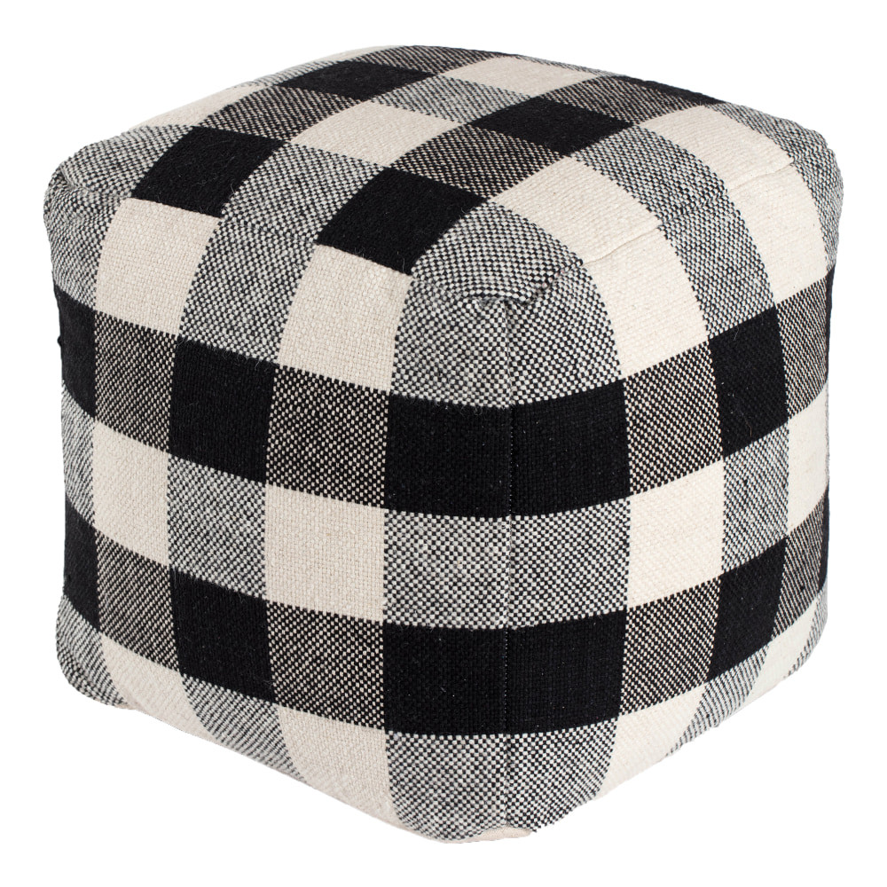 GFH ENTERPRISES INC. Anji Mountain AMBPF020-1818  Chinese Checks Pouf Ottoman, Ivory/Black