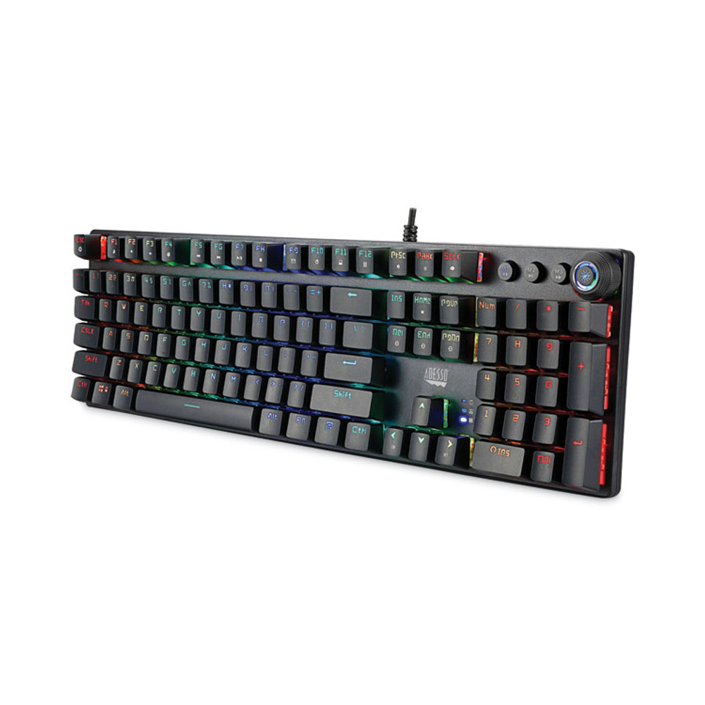 ADESSO INC AKB650EB RGB Programmable Mechanical Gaming Keyboard with Detachable Magnetic Palmrest, 108 Keys, Black