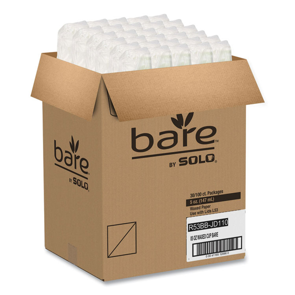DART SOLO® R53BBJD110CT Bare Eco-Forward Paper Cold Cups, 5 oz, Green/White, 100/Sleeve, 30 Sleeves/Carton