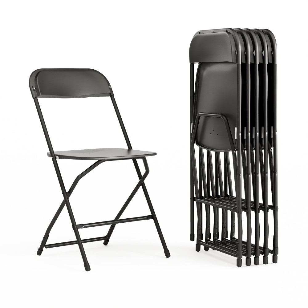 FLASH FURNITURE 6LEL3BLACK  Hercules Series Plastic Folding Chairs, Black, Set Of 6 Chairs