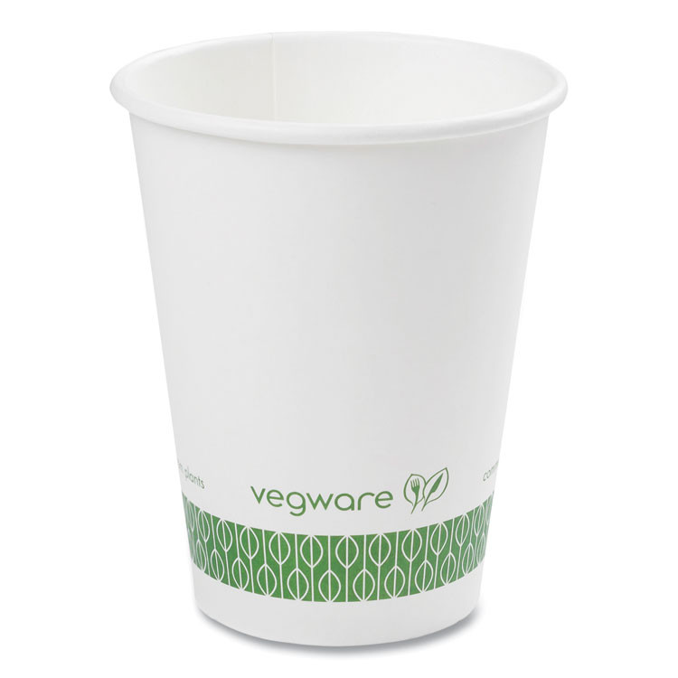 VEGWARE LV12G 89-Series Hot Cup, 12 oz, Paper, White/Green, 1,000/Carton
