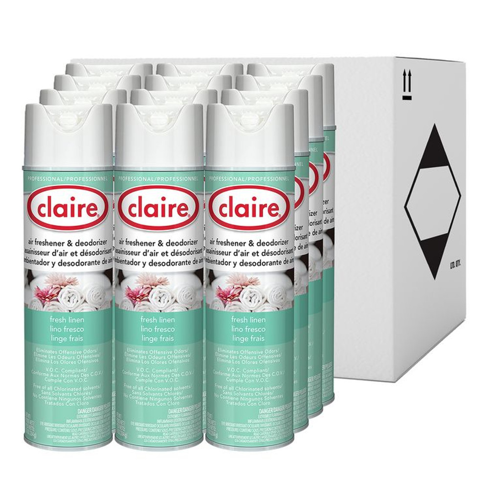 PLZ CORP Claire® 163 Aerosol Air Freshener and Deodorizer, Fresh Linen, 10 oz Aerosol Spray, 12 Cans