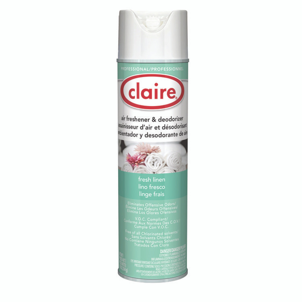 PLZ CORP Claire® 163 Aerosol Air Freshener and Deodorizer, Fresh Linen, 10 oz Aerosol Spray, 12 Cans