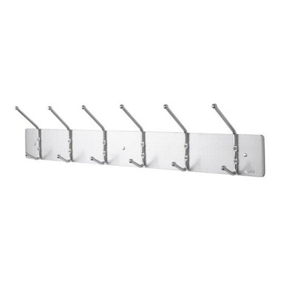 CREST MANUFACTURING INC. 4162 Safco 6-Hook Coat Rack, 7inH x 36inW x 3-3/4inD, Satin