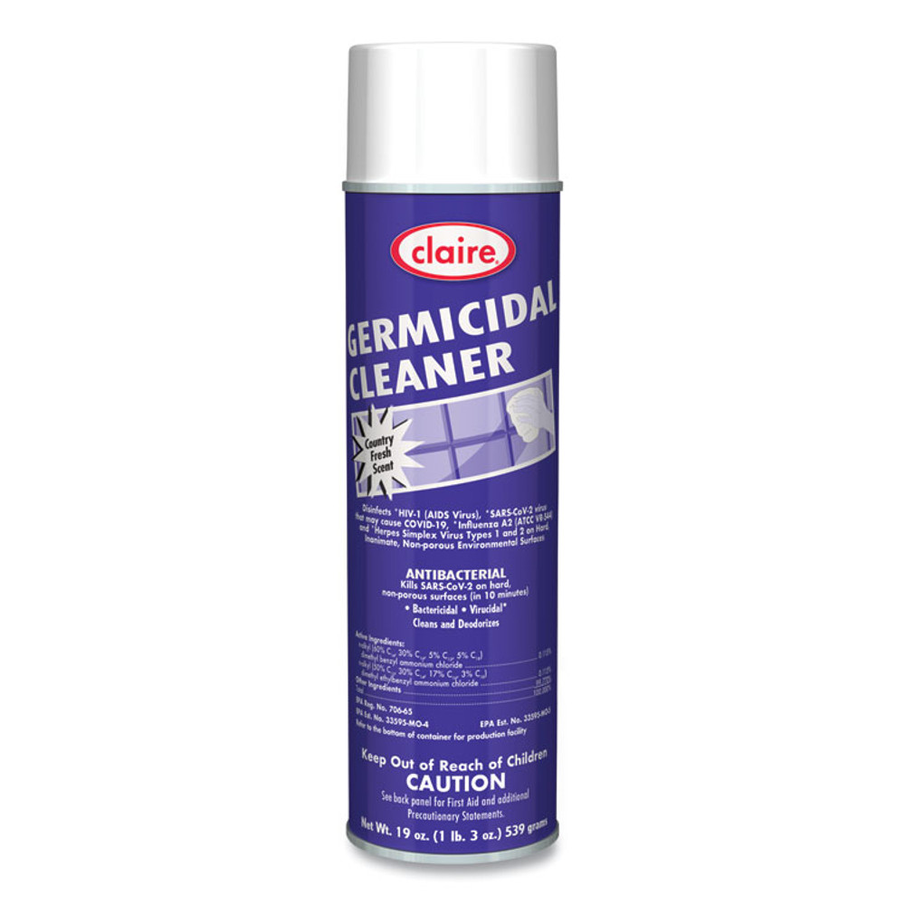 PLZ CORP Claire® 876 Germicidal Cleaner, Country Fresh Scent, 19 oz Aerosol Spray, 12/Carton