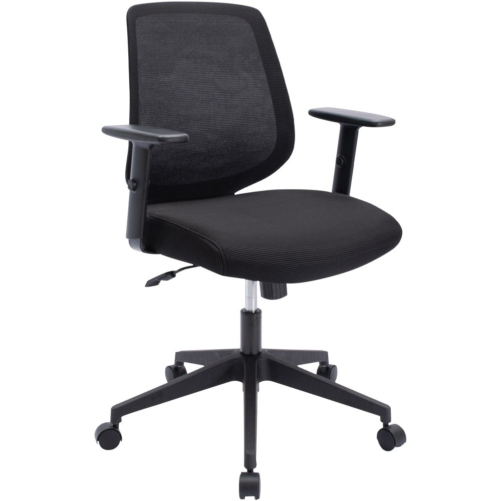 LORELL LYS CH201MABK  Mid-Back Task Chair - Fabric Seat - Mid Back - 5-star Base - Black - Armrest - 1 Each